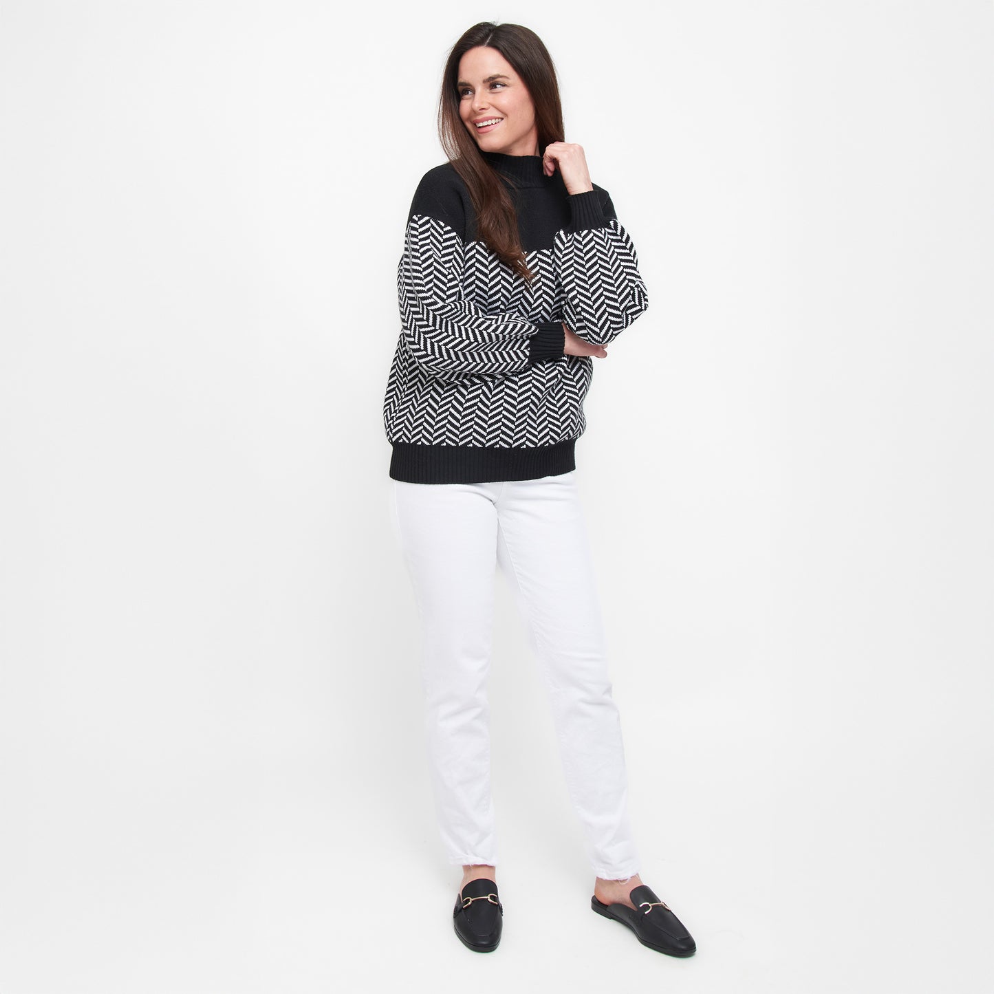 Skyler Herringbone Knit Mock Neck Sweater