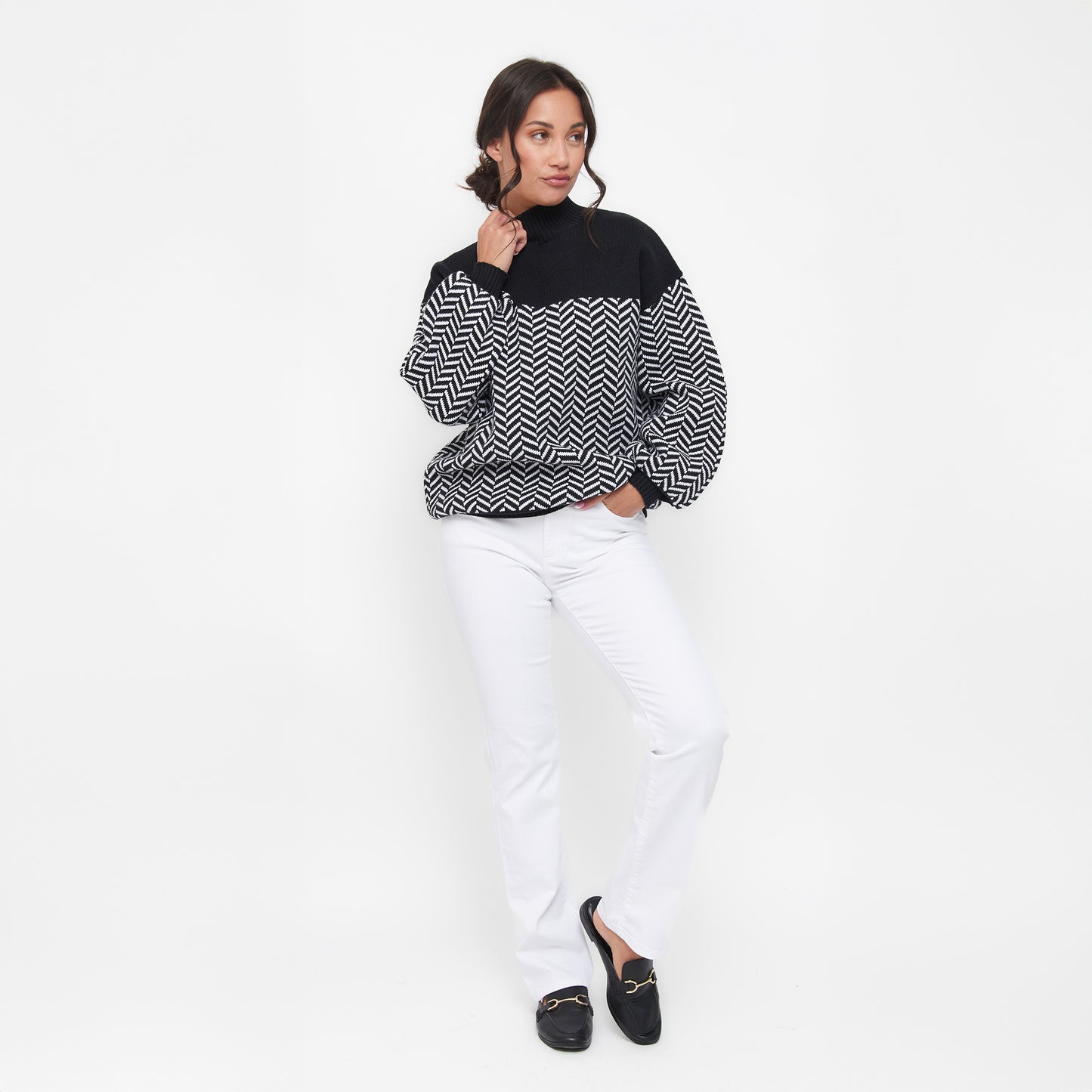 Skyler Herringbone Knit Mock Neck Sweater