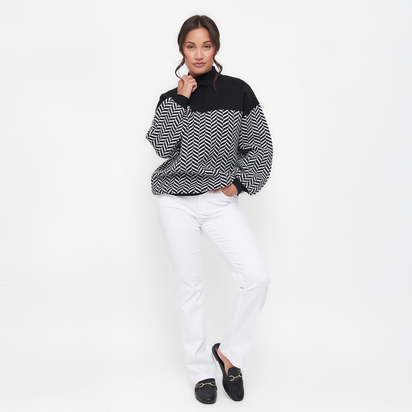 Skyler Herringbone Knit Mock Neck Sweater