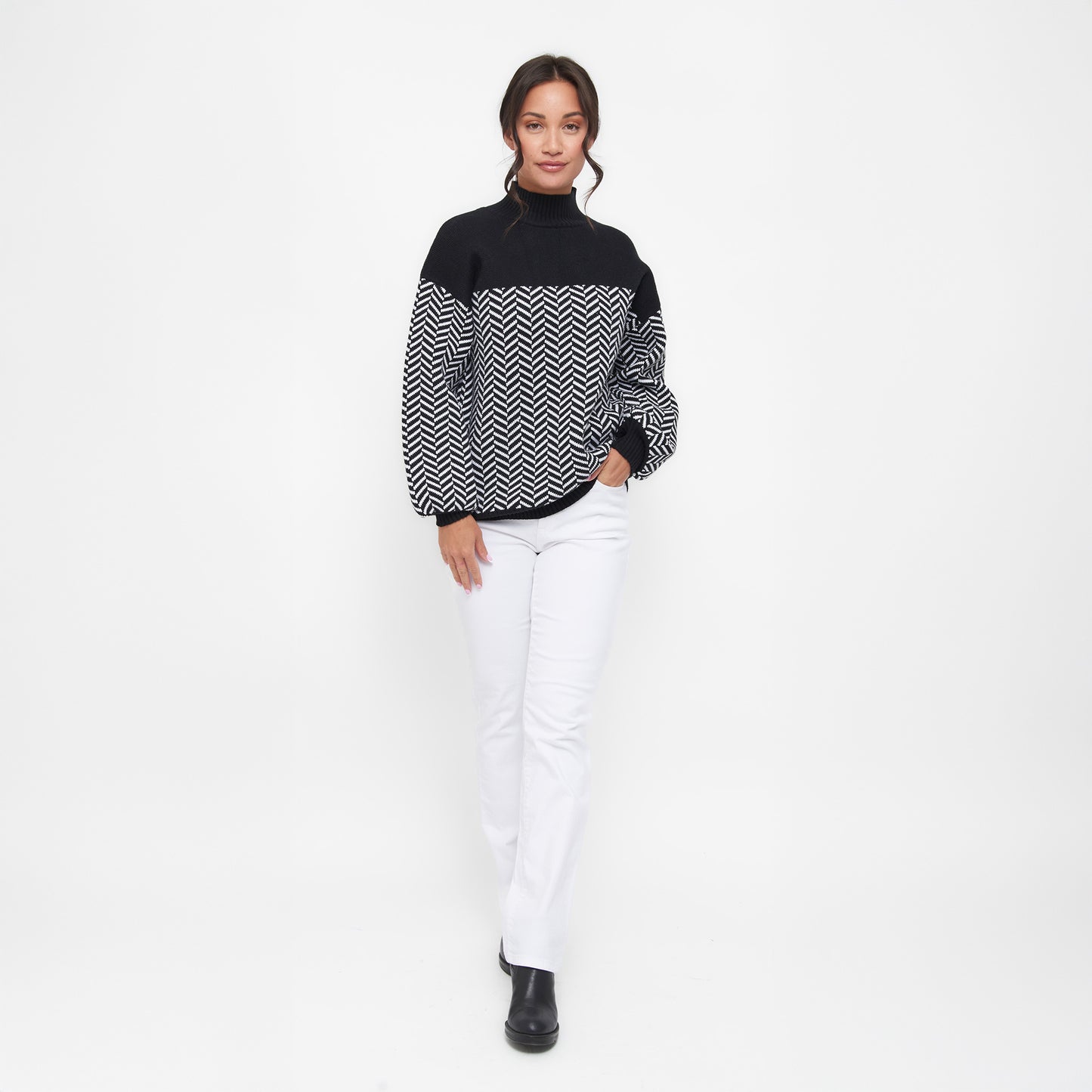 Skyler Herringbone Knit Mock Neck Sweater