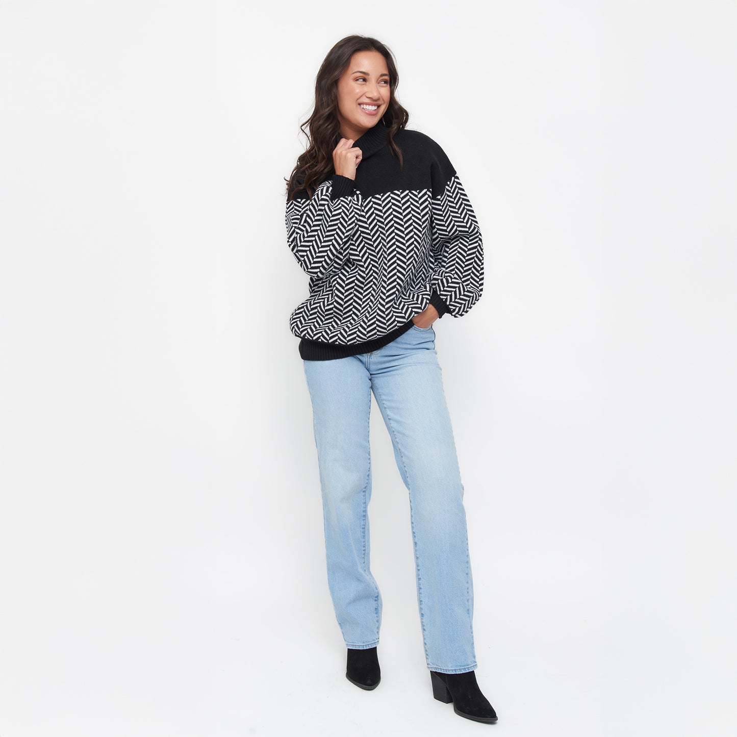 Skyler Herringbone Knit Mock Neck Sweater