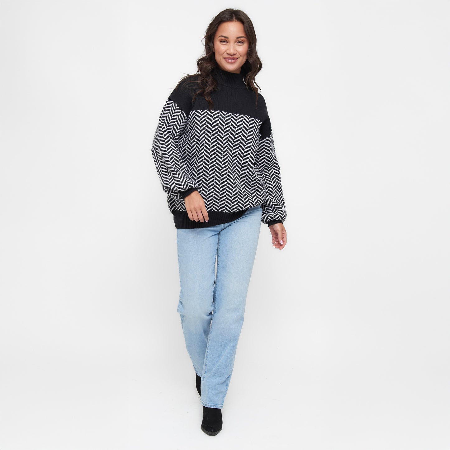 Skyler Herringbone Knit Mock Neck Sweater