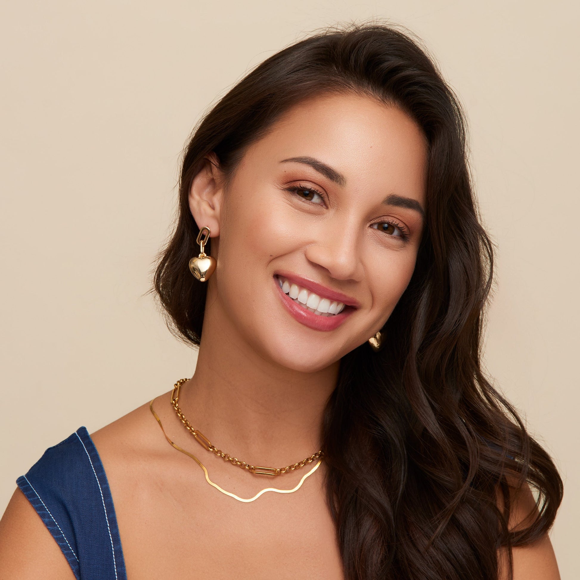 Kace Drop Link Heart Earrings
