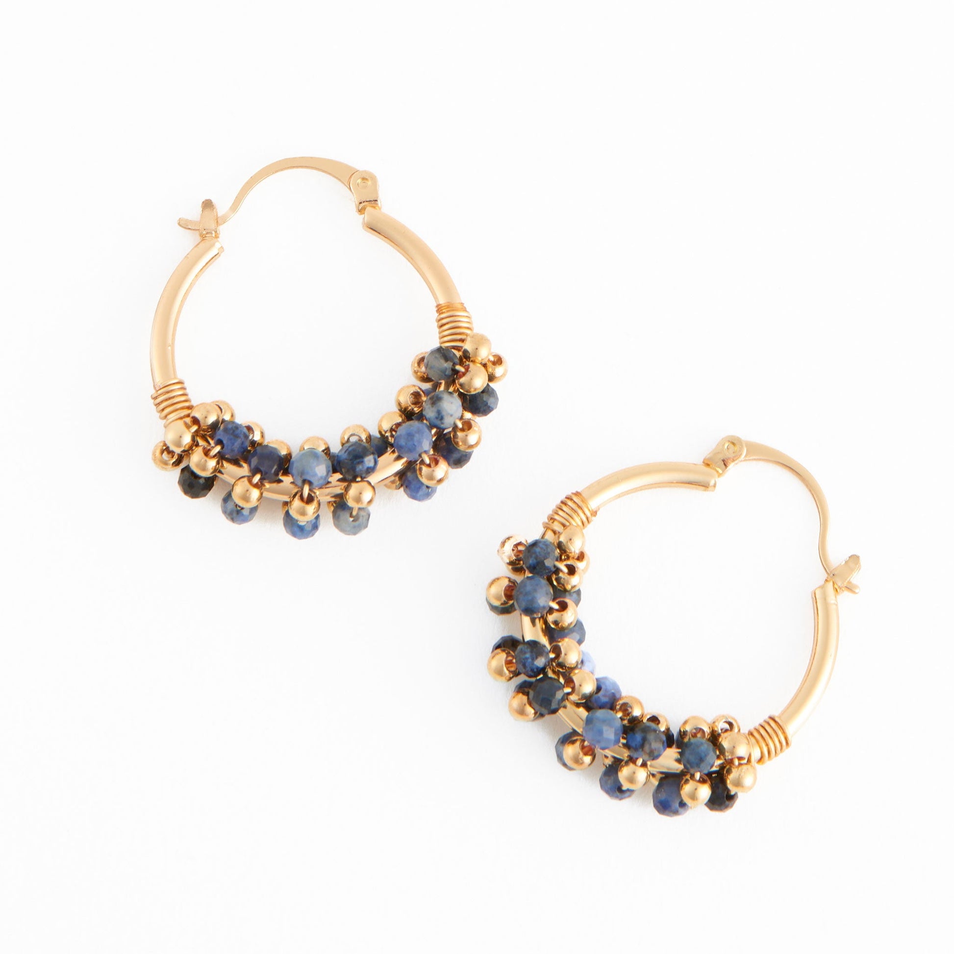 Shayne Genuine Lapis Beaded Hoop Earrings
