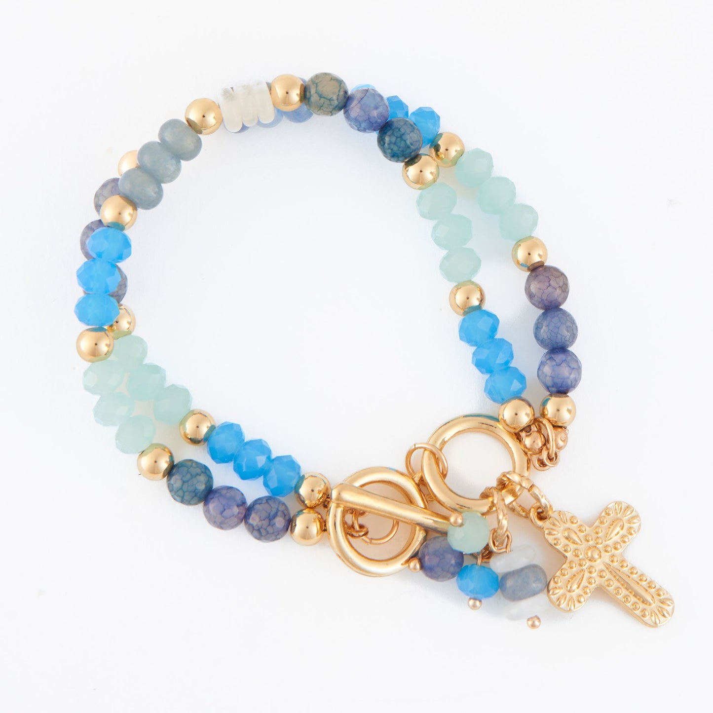 Kamryn Genuine Dumortierite Multi Row Inspirational Charm Bracelet