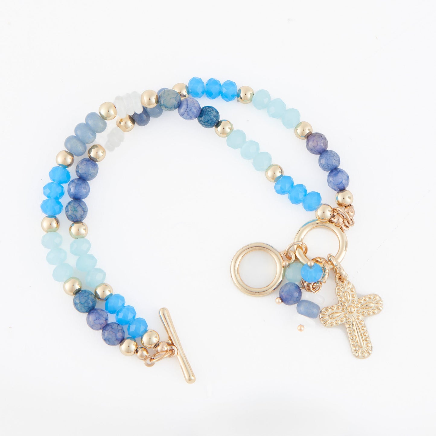 Kamryn Genuine Dumortierite Multi Row Inspirational Charm Bracelet