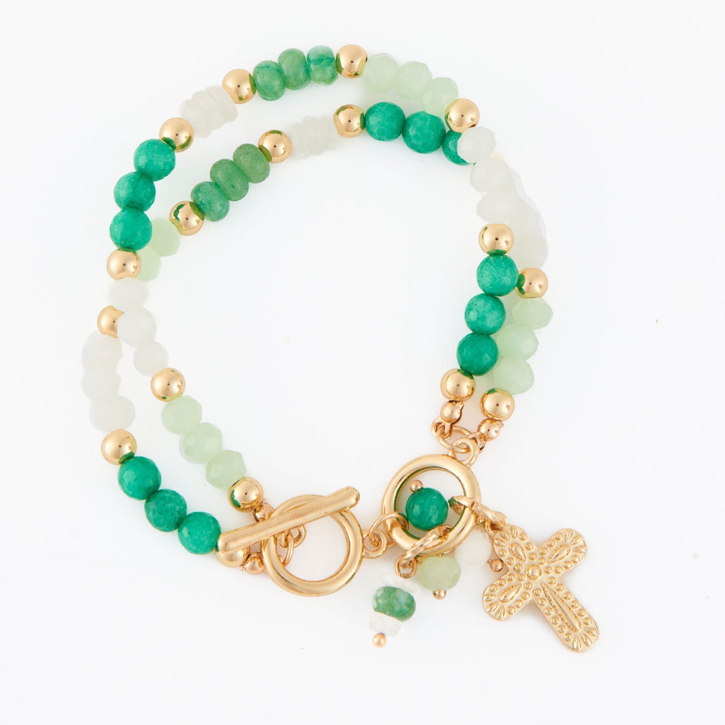 Kamryn Genuine Green Aventurine Multi Row Inspirational Charm Bracelet