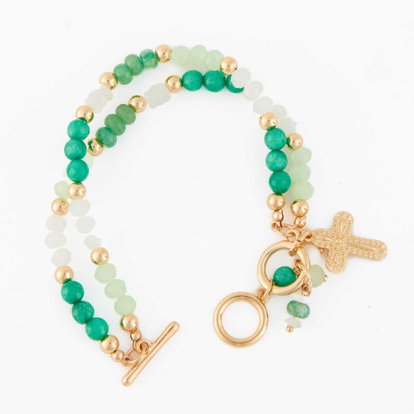 Kamryn Genuine Green Aventurine Multi Row Inspirational Charm Bracelet