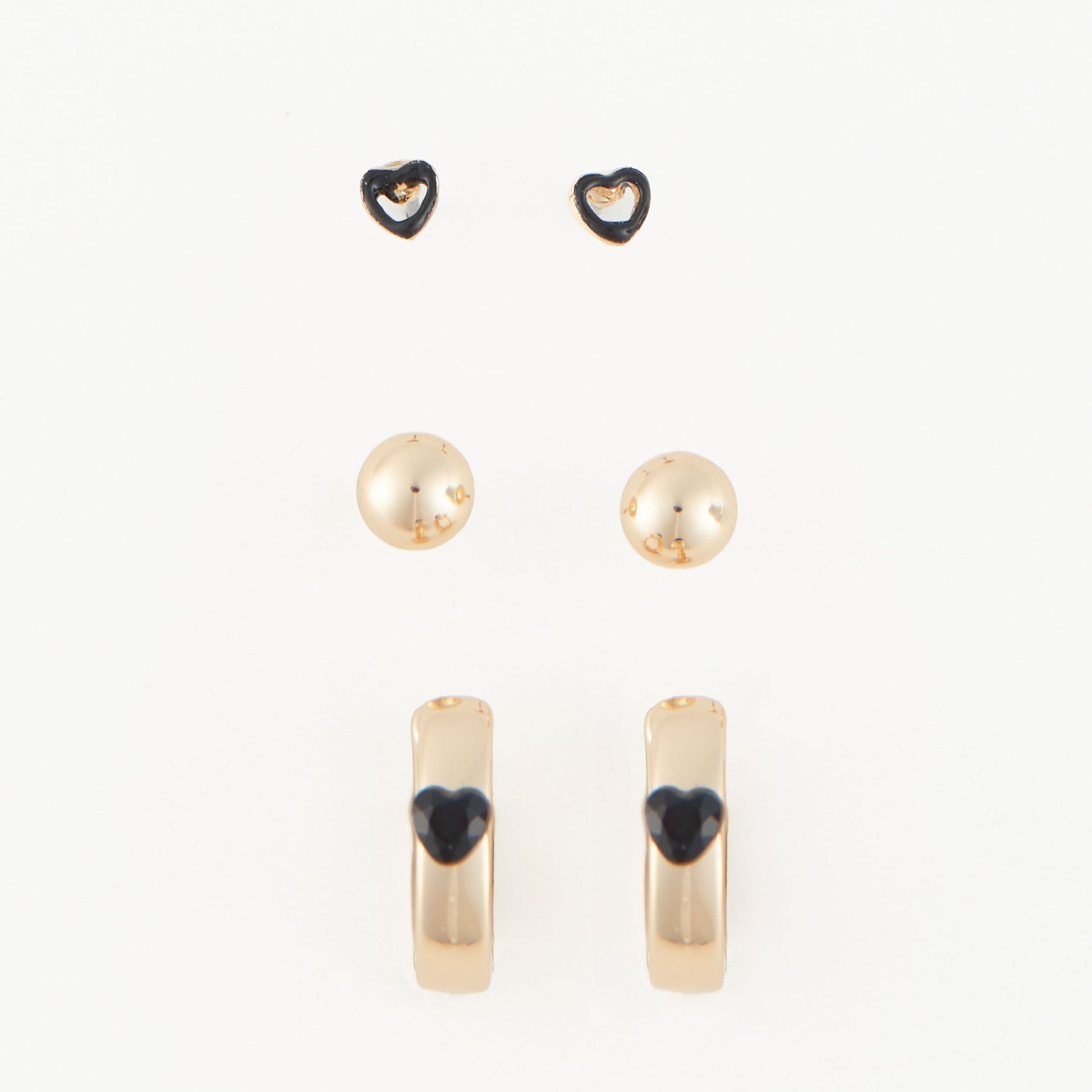 Mina Heart Huggie Hoop Earring Trio