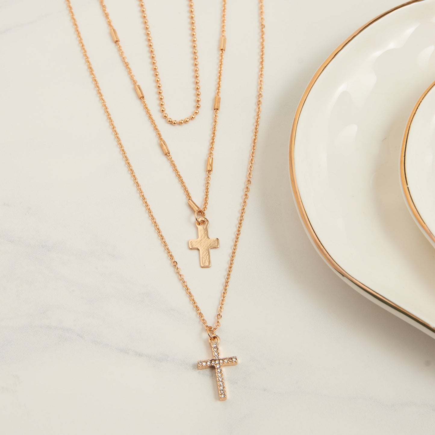 Tara Cross Charm Layered Necklace