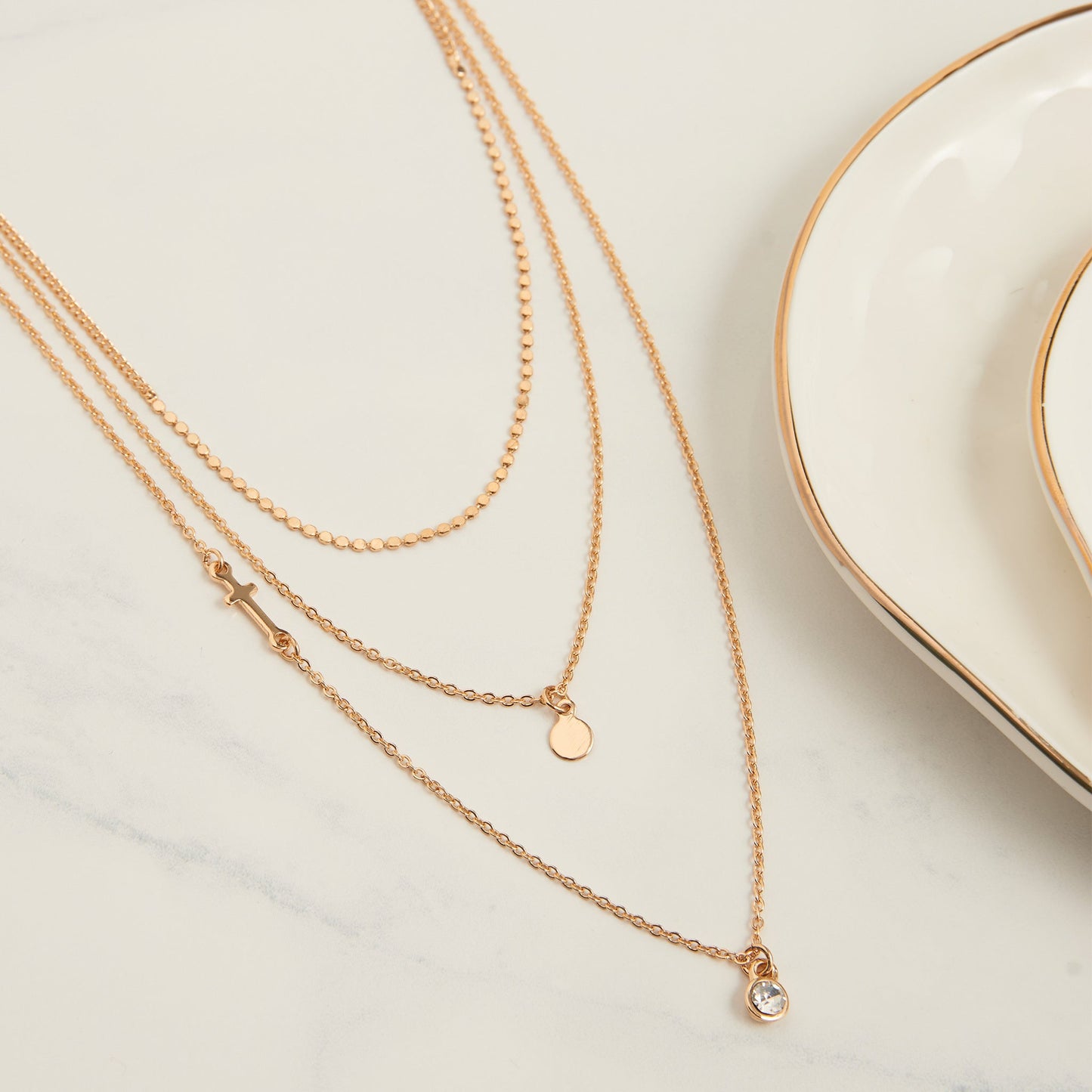 Char Side Cross Layered Necklace