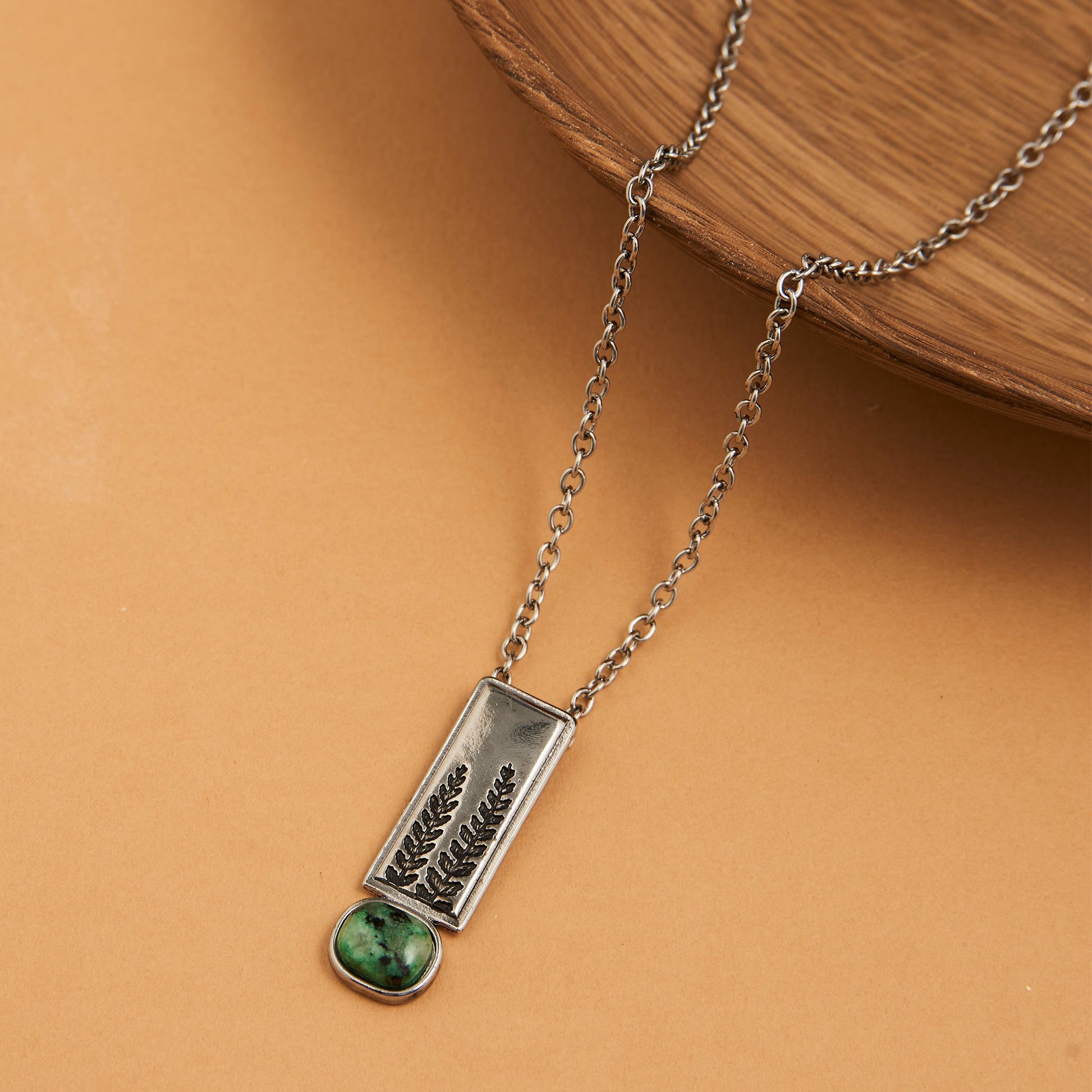 Darcy Genuine Moss Agate Pendant Necklace
