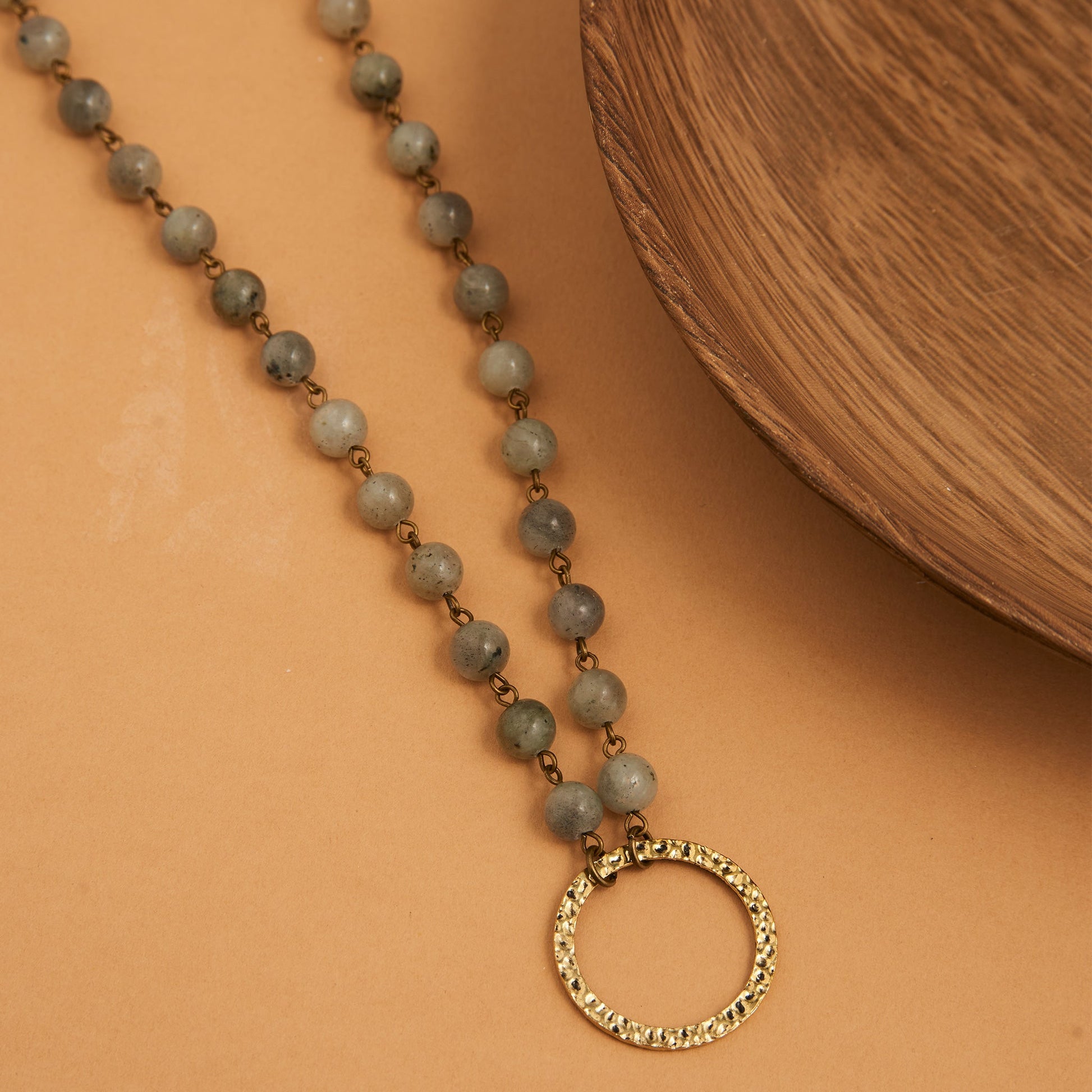 Sarah Genuine Moonstone Hammered Ring Pendant Necklace
