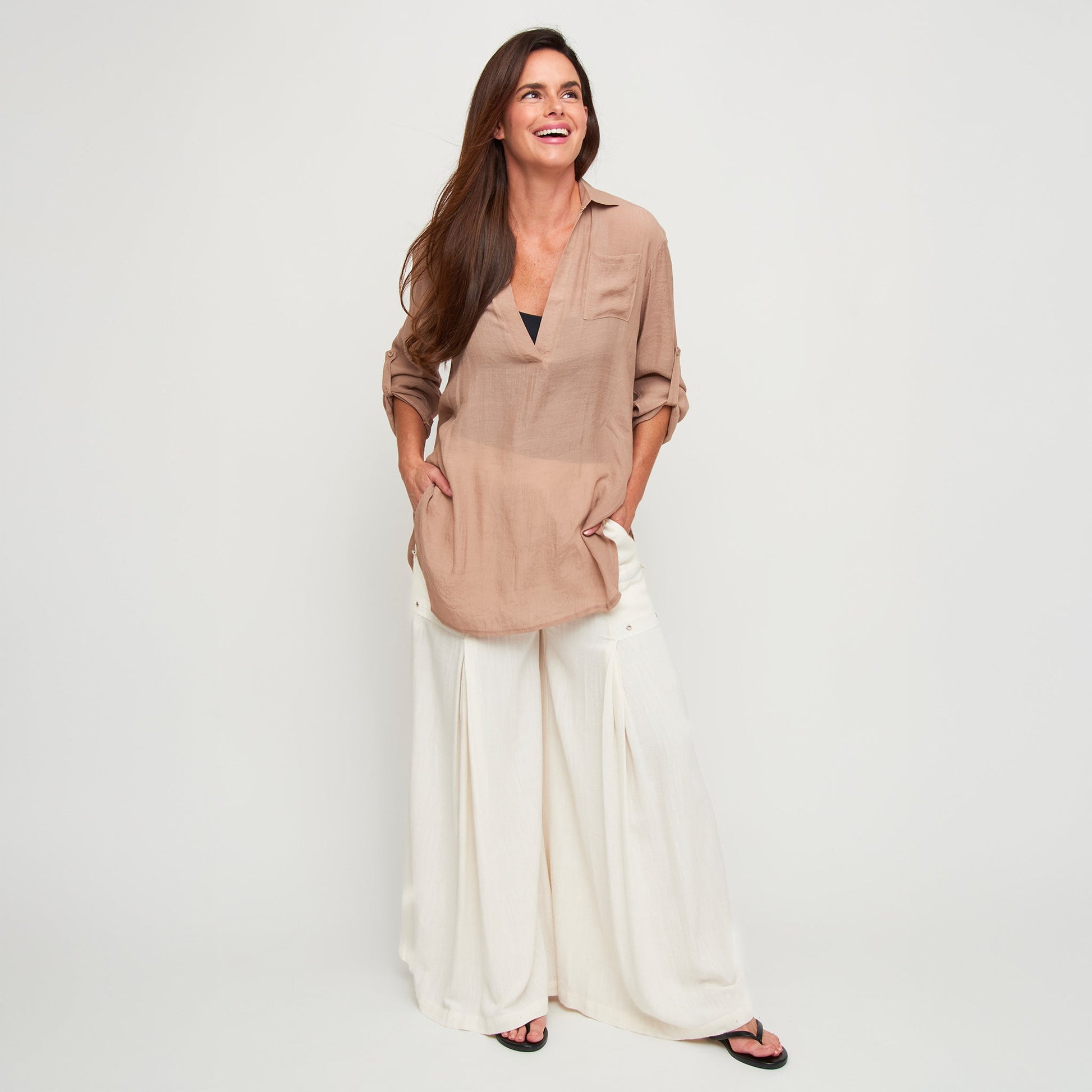 Afton Wide Leg Side Zipper Pants
