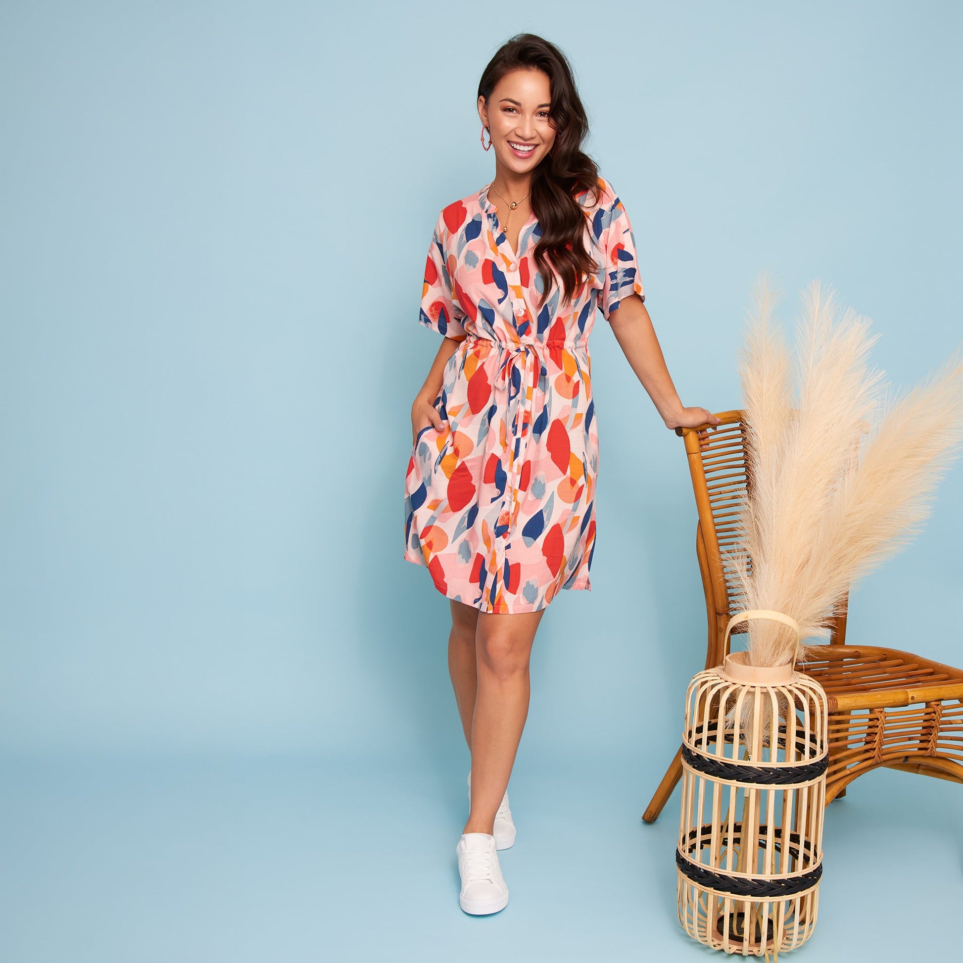 Ayla Short Sleeve Tie Waist Dress
