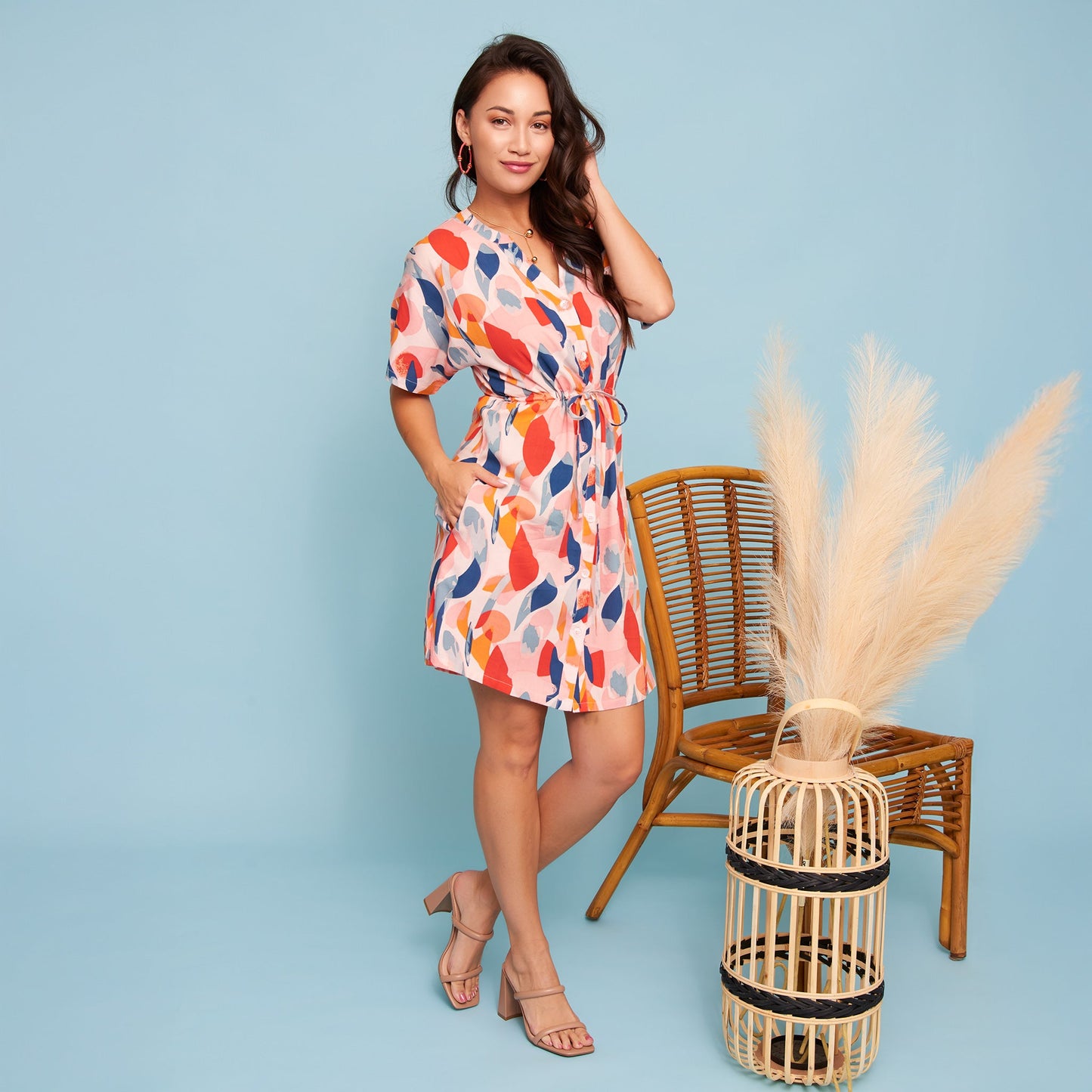 Ayla Short Sleeve Tie Waist Dress