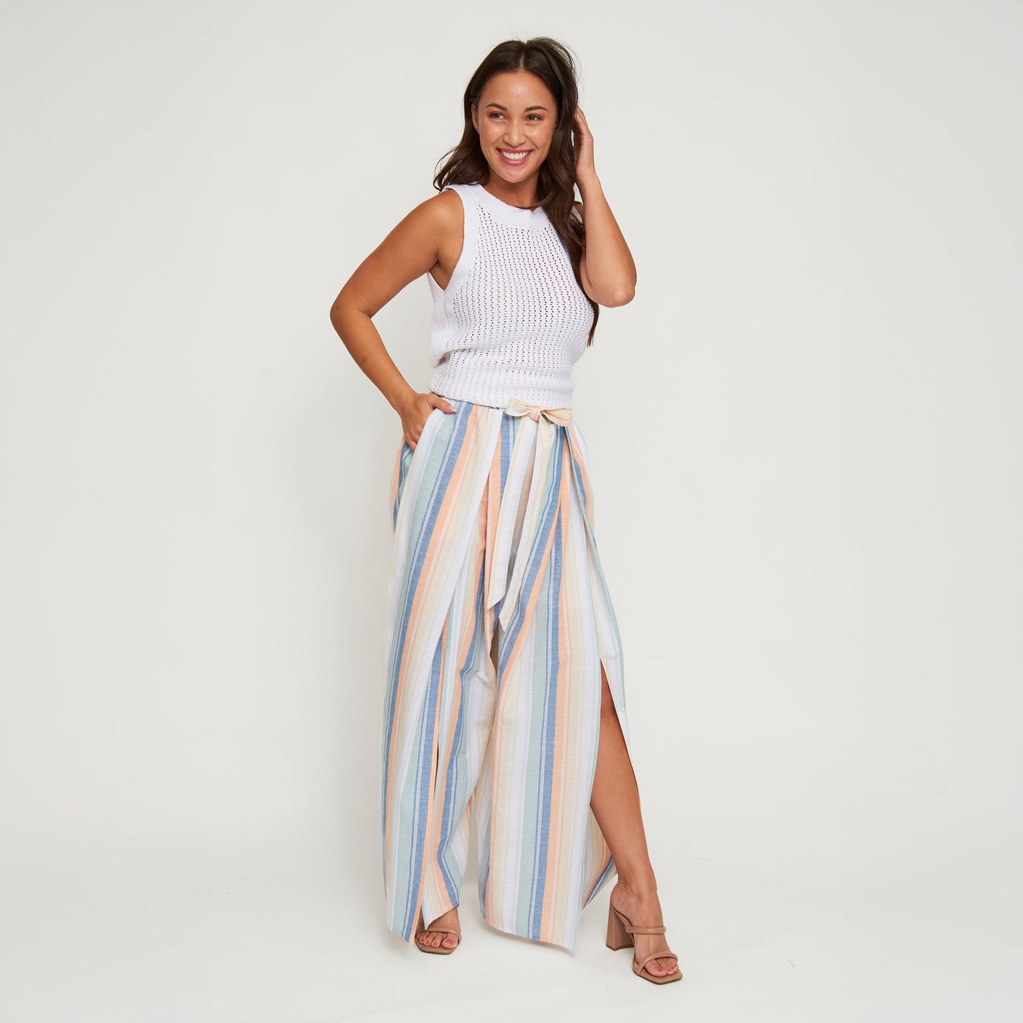 Wynn Striped Open Slit Wide Leg Pants