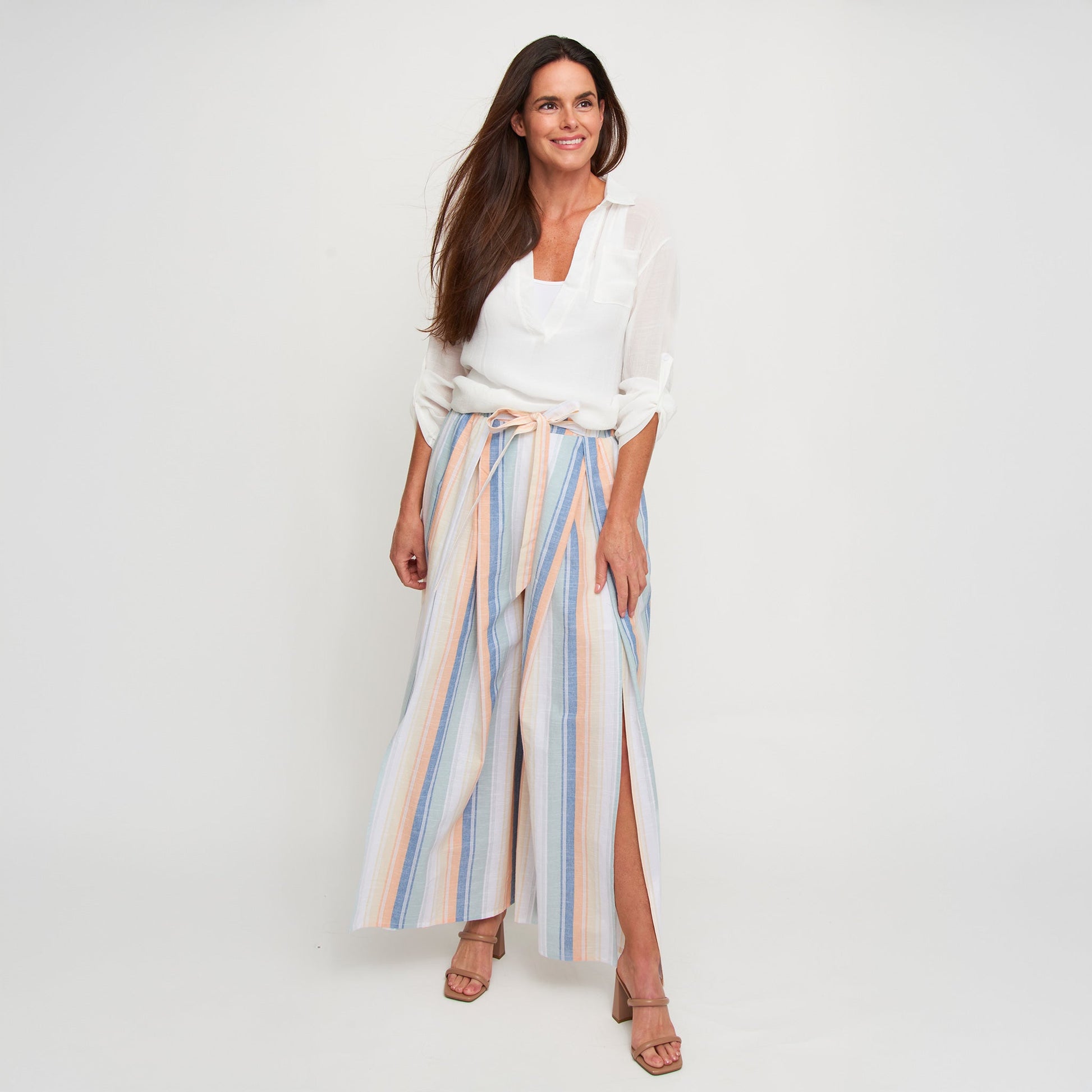 Wynn Striped Open Slit Wide Leg Pants