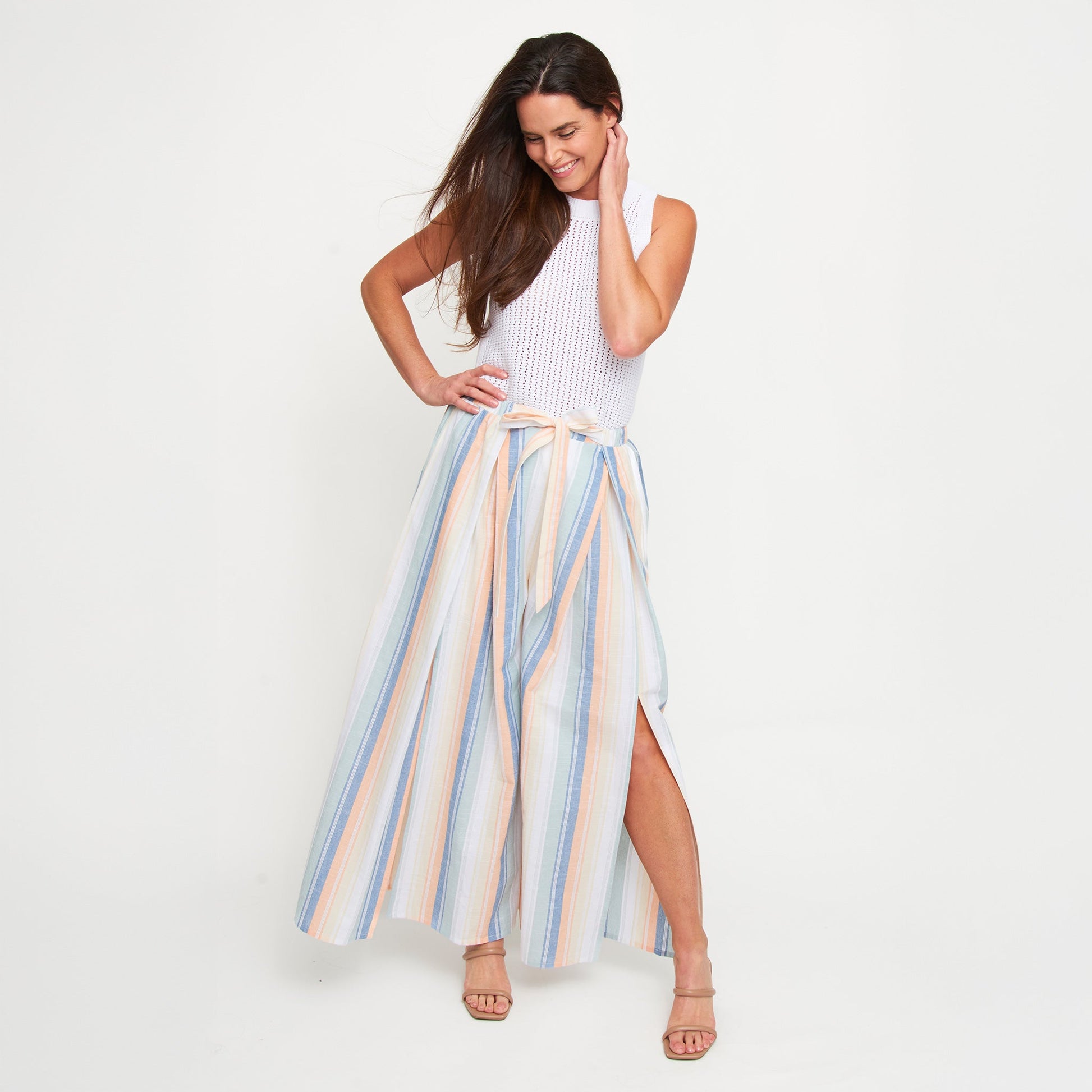 Wynn Striped Open Slit Wide Leg Pants