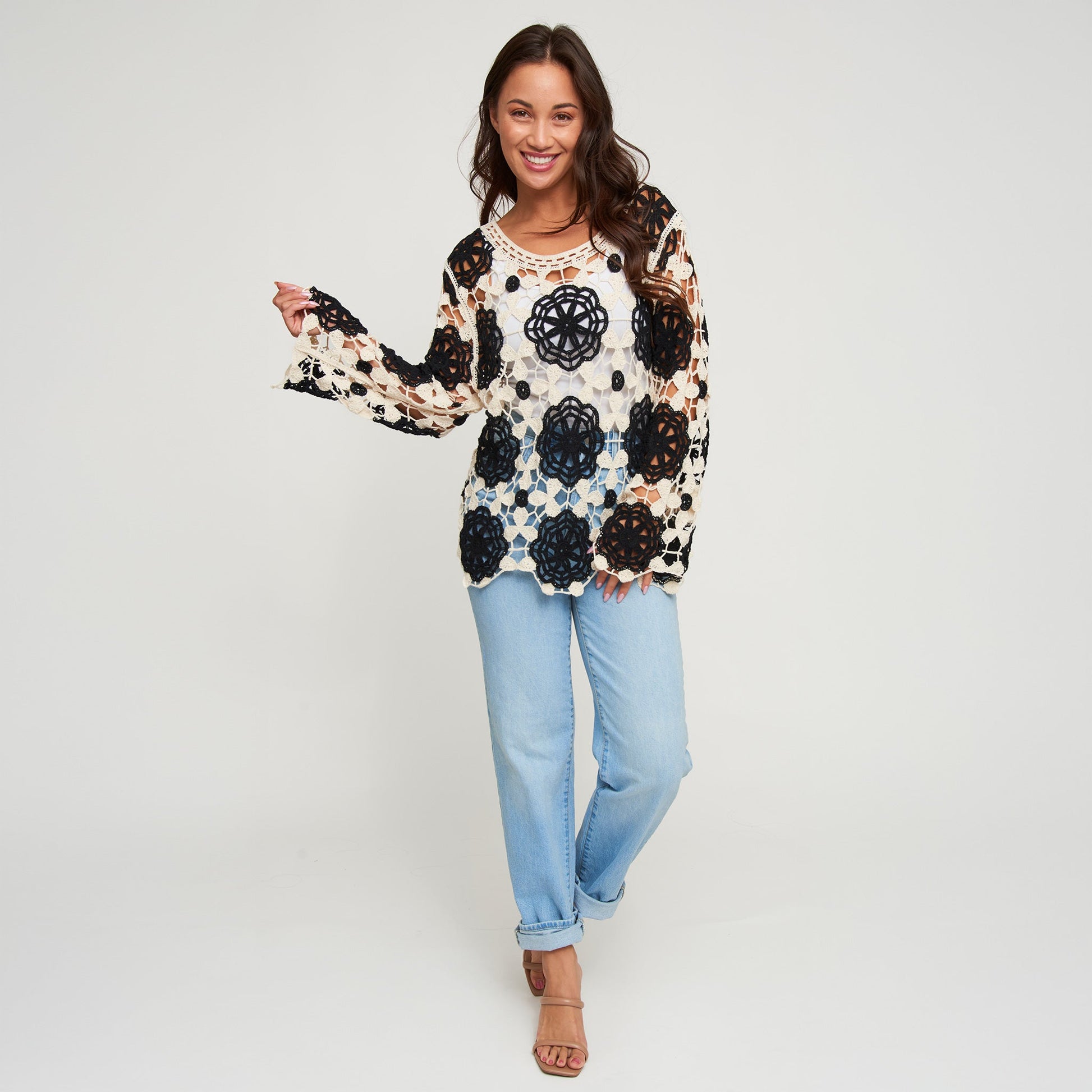 Blair Crochet Floral Open Knit Sweater