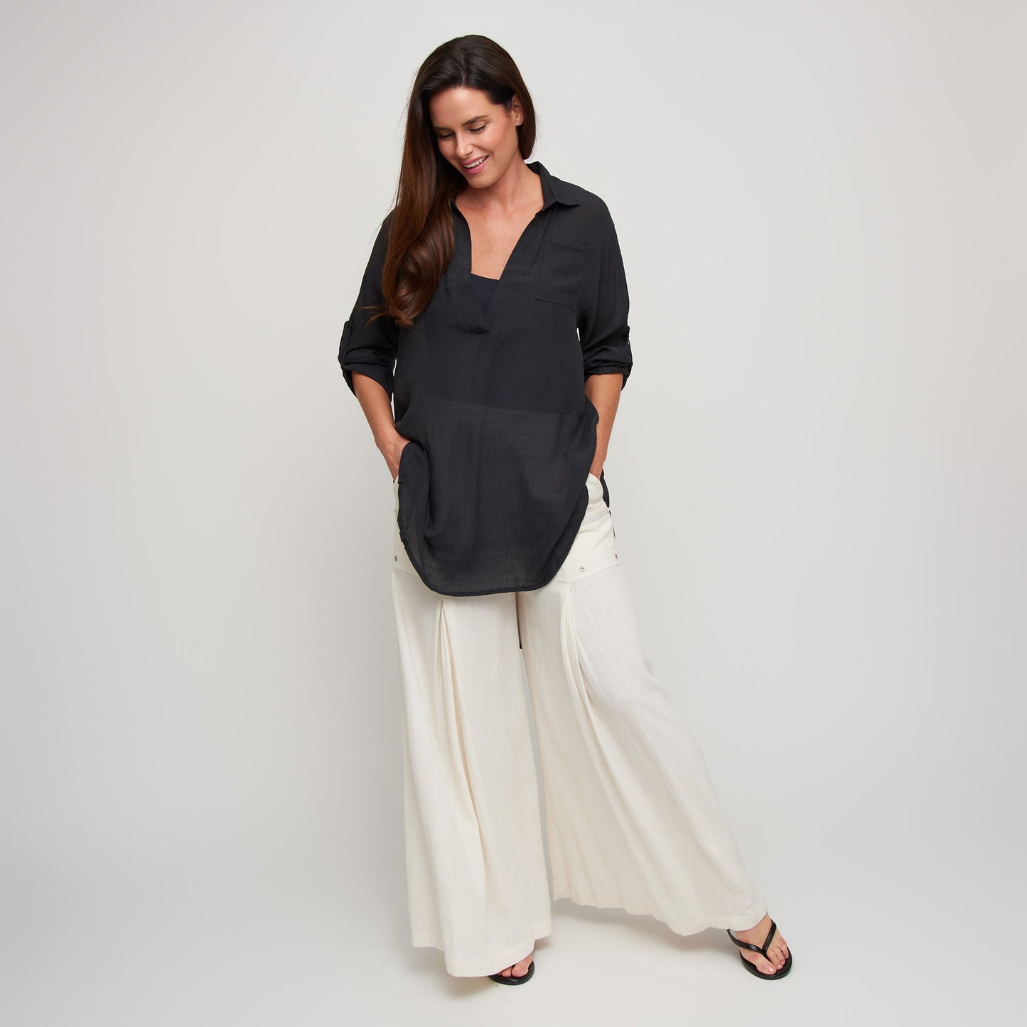 Lila Deep V-Neck Cover Up Shirt