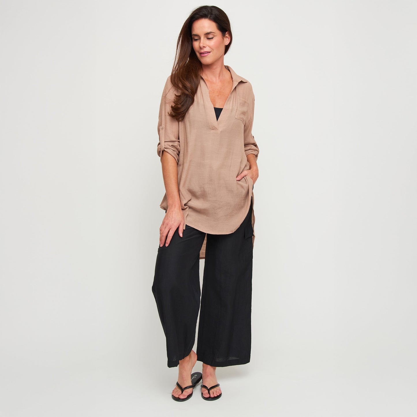Lila Deep V-Neck Cover Up Shirt