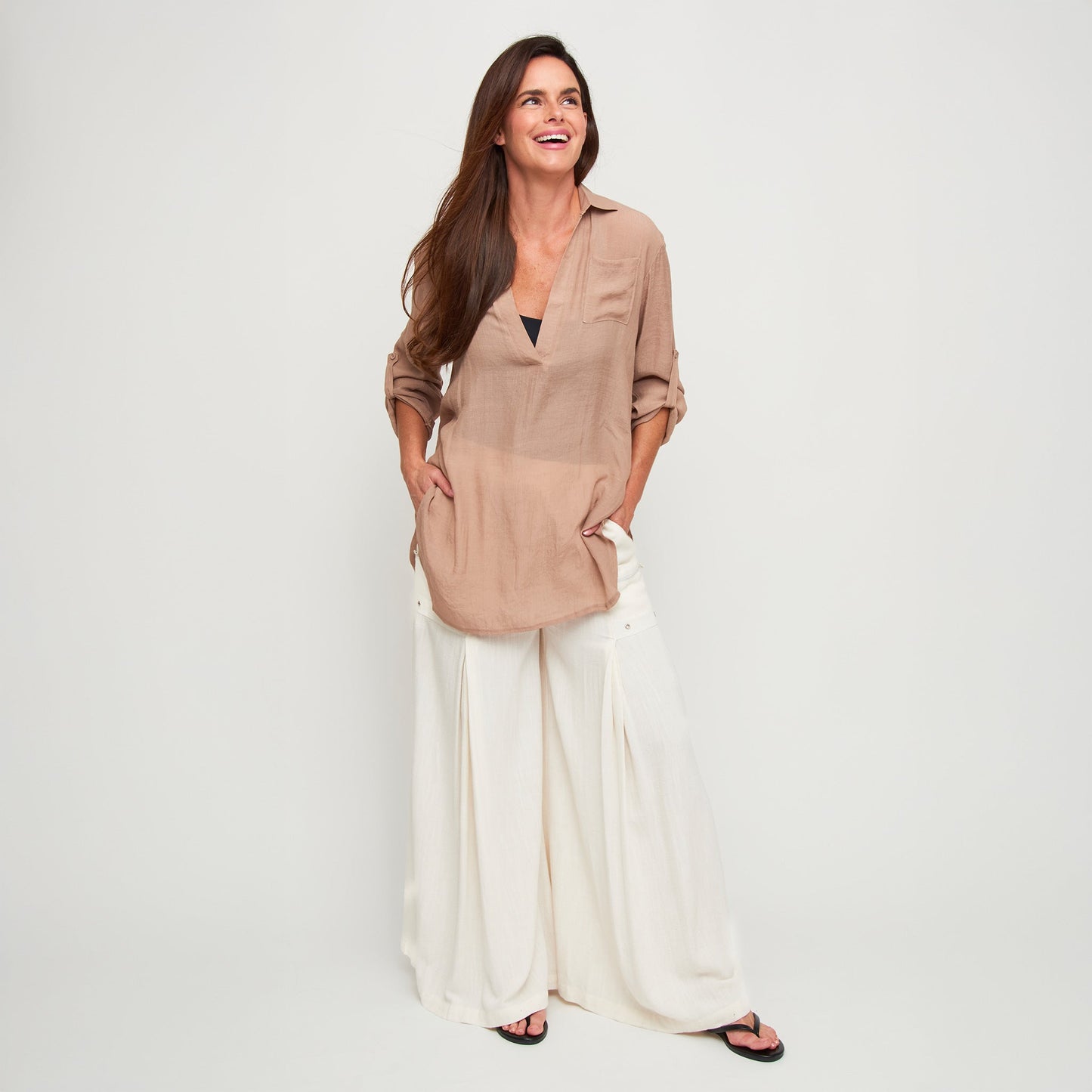 Lila Deep V-Neck Cover Up Shirt