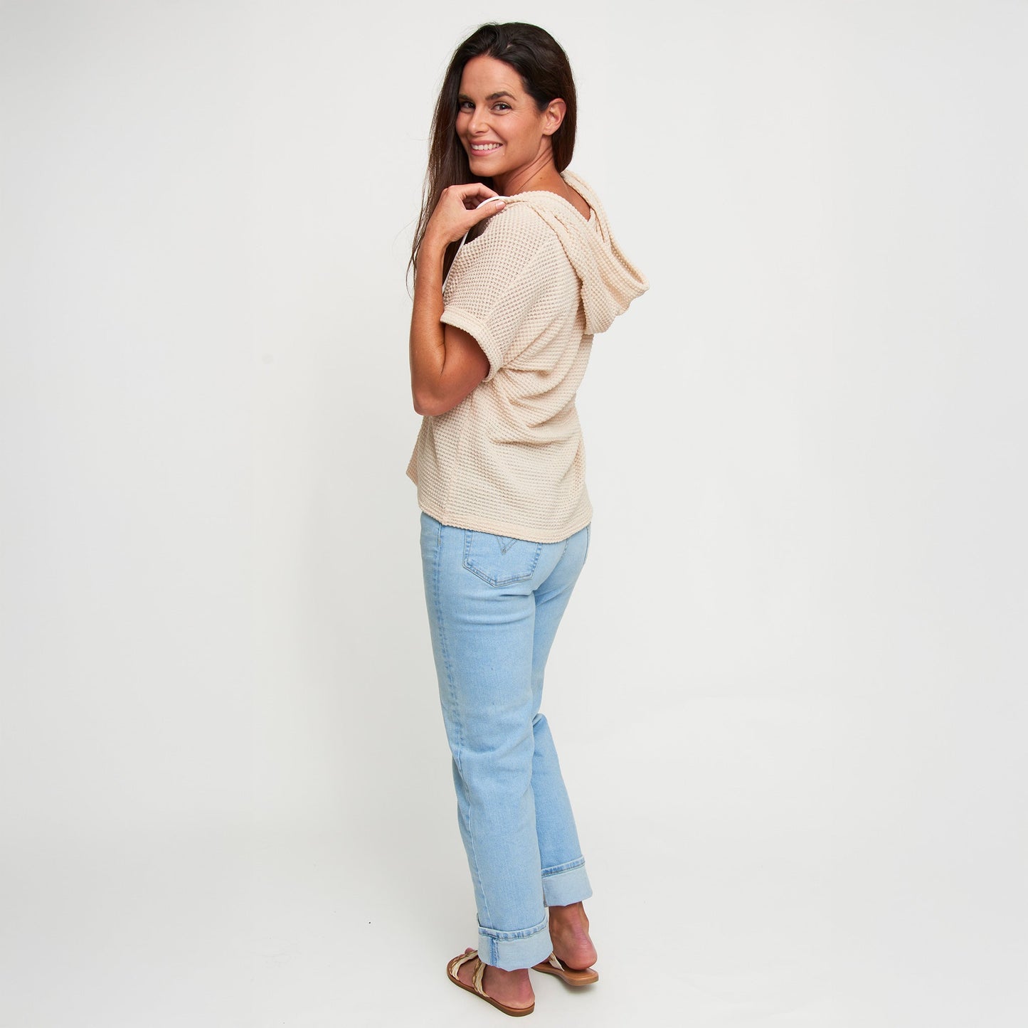 Carlie Waffle Knit Short Sleeve Hoodie