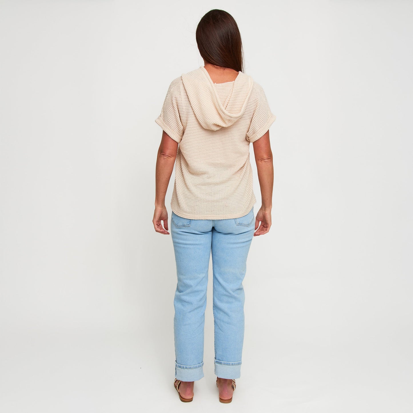 Carlie Waffle Knit Short Sleeve Hoodie