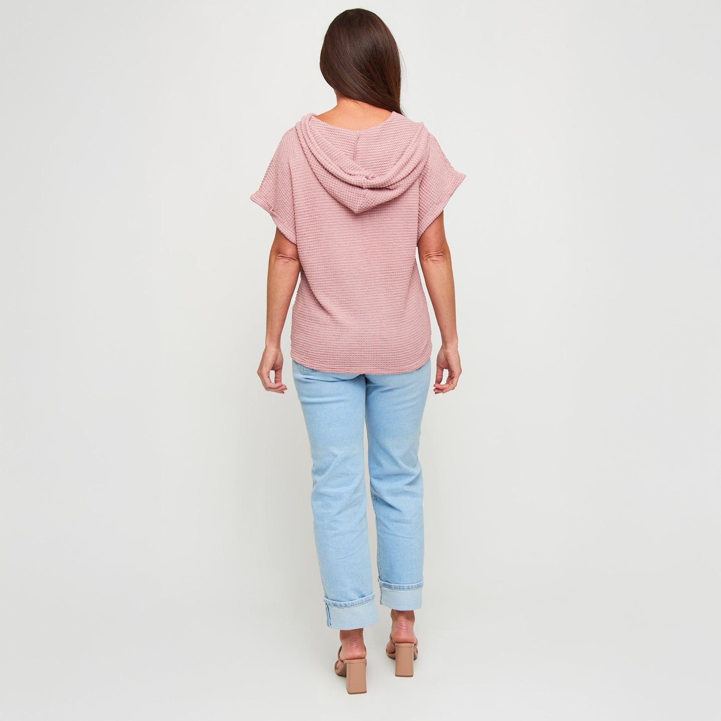 Carlie Waffle Knit Short Sleeve Hoodie