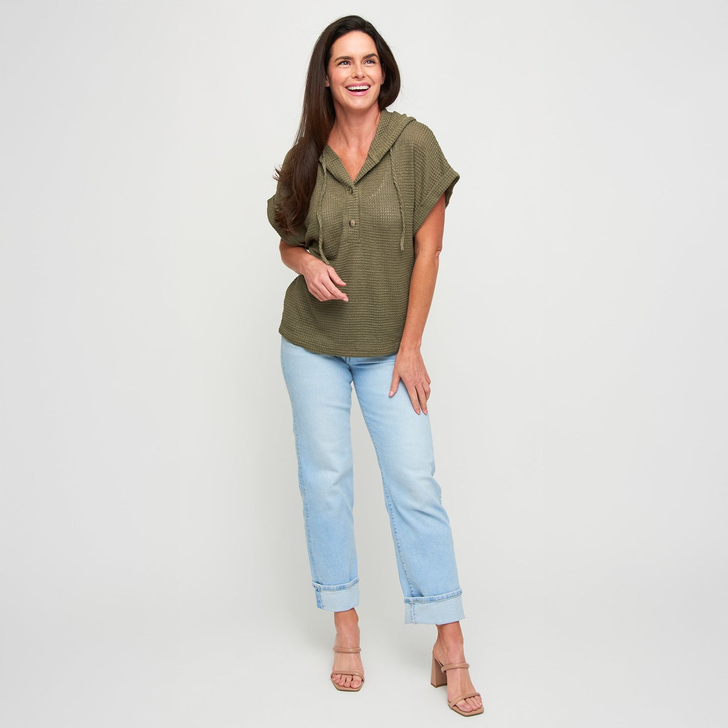 Carlie Waffle Knit Short Sleeve Hoodie