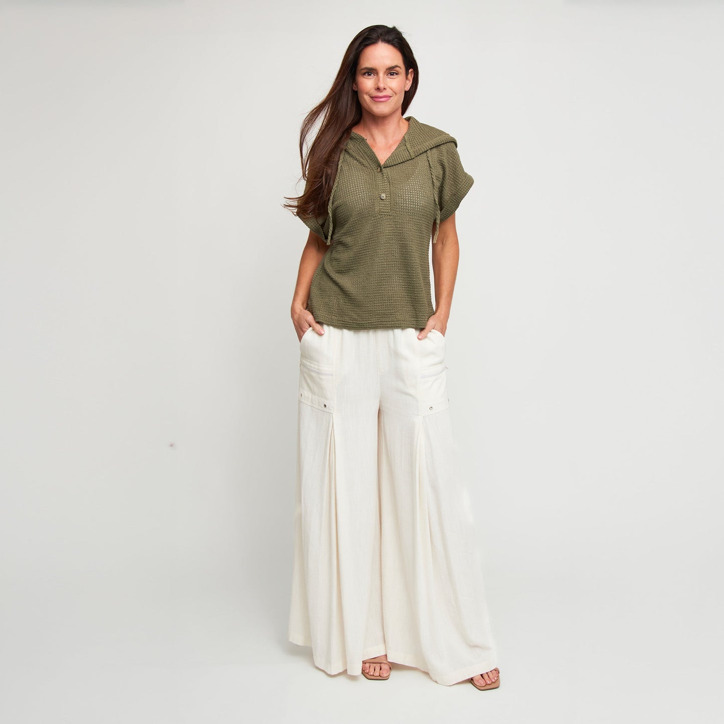 Carlie Waffle Knit Short Sleeve Hoodie