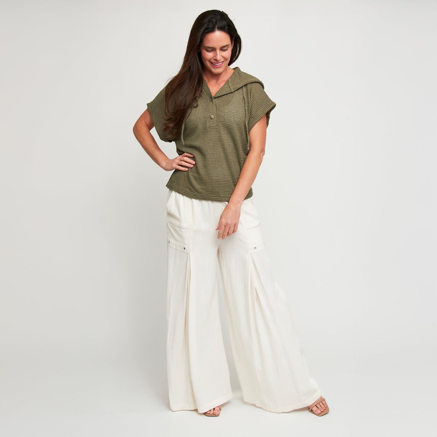Carlie Waffle Knit Short Sleeve Hoodie