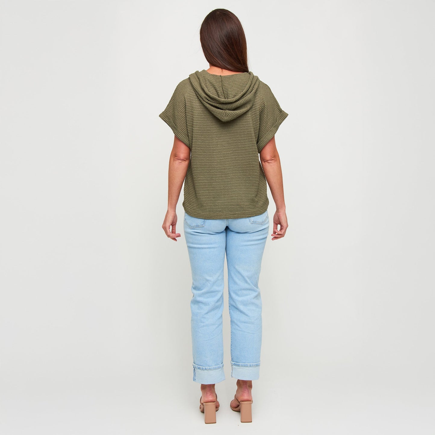 Carlie Waffle Knit Short Sleeve Hoodie