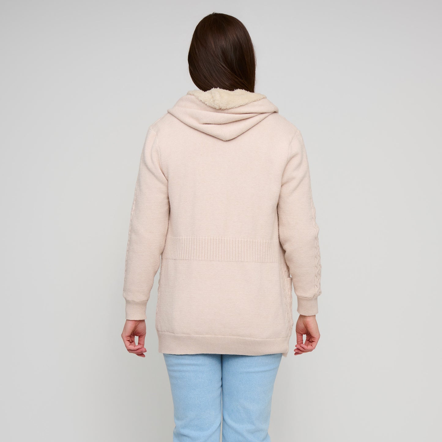 Chloe Cable Knit Zip Up Pom Hoodie