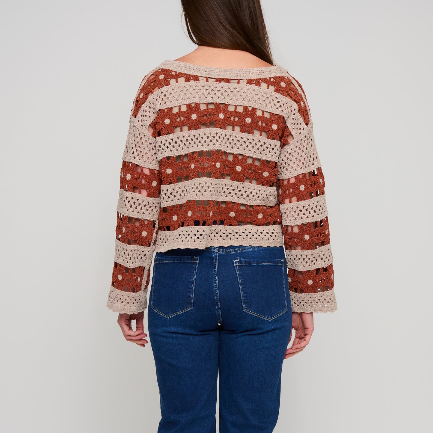 Vera Chenille Crochet Floral Open Knit Sweater