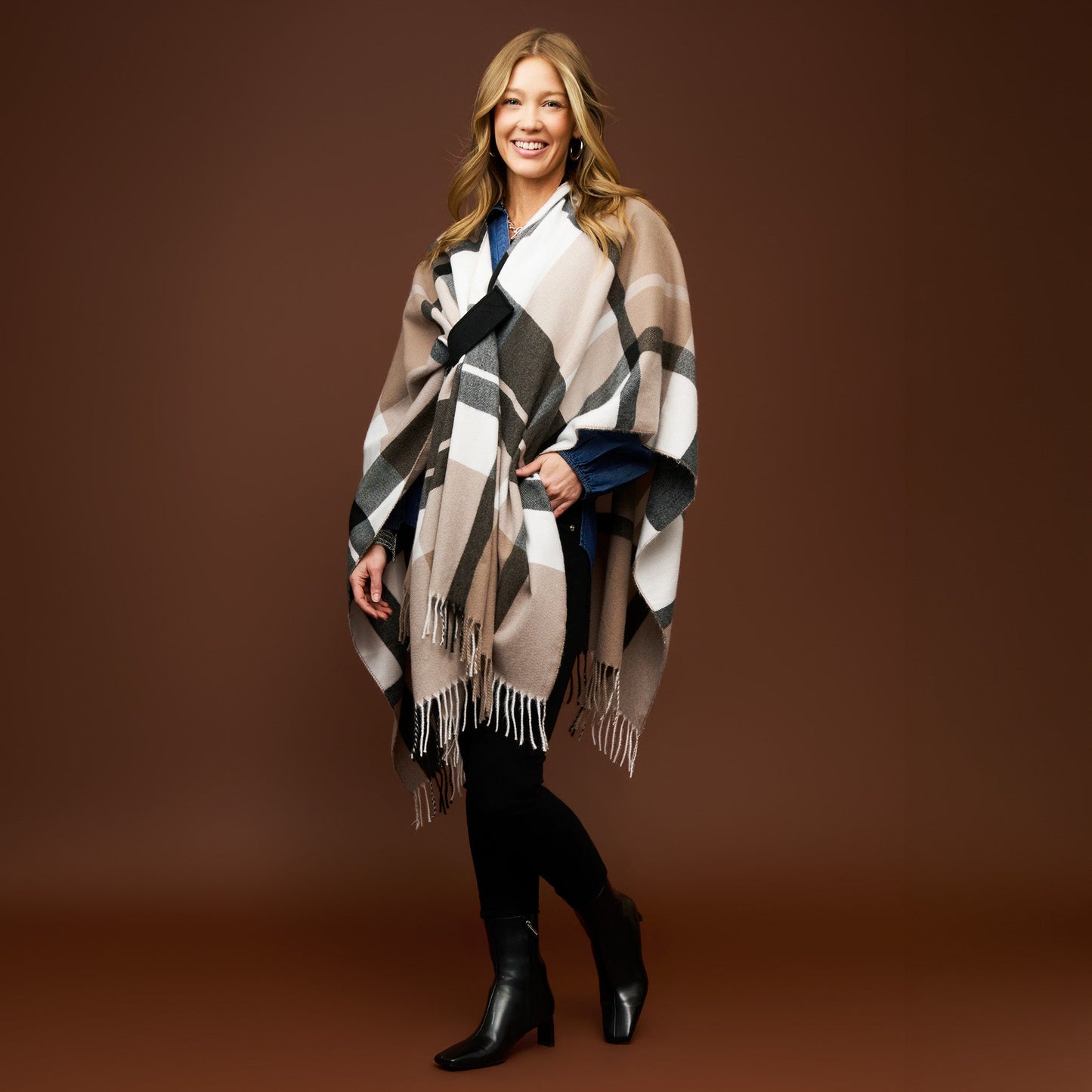 Alora Open Front Plaid Wrap