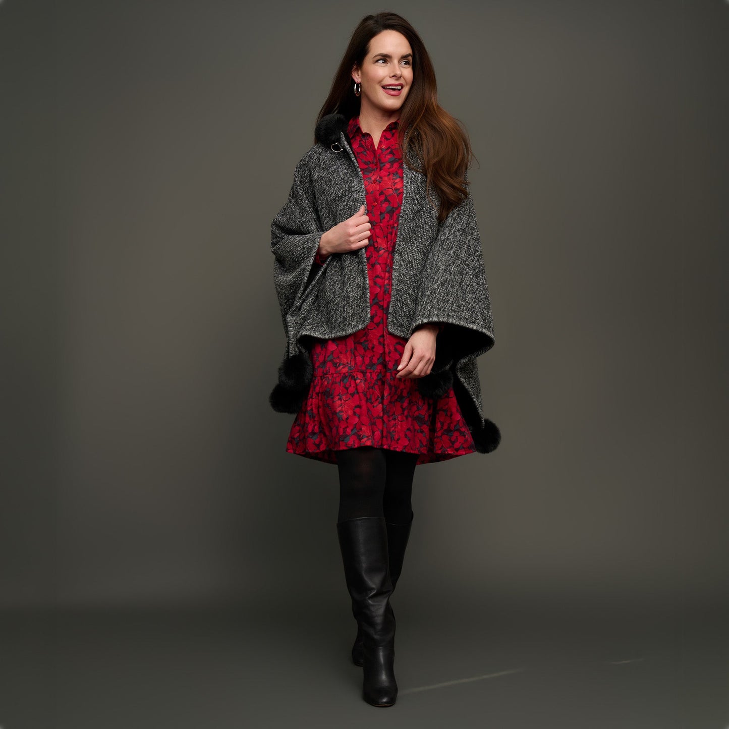 Juliette Faux Fur Lined Hooded Poncho