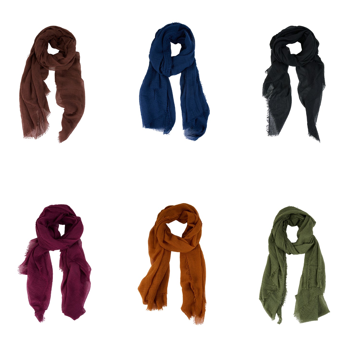12 Piece Jaymes Lightweight Raw Edge Scarf Assortment