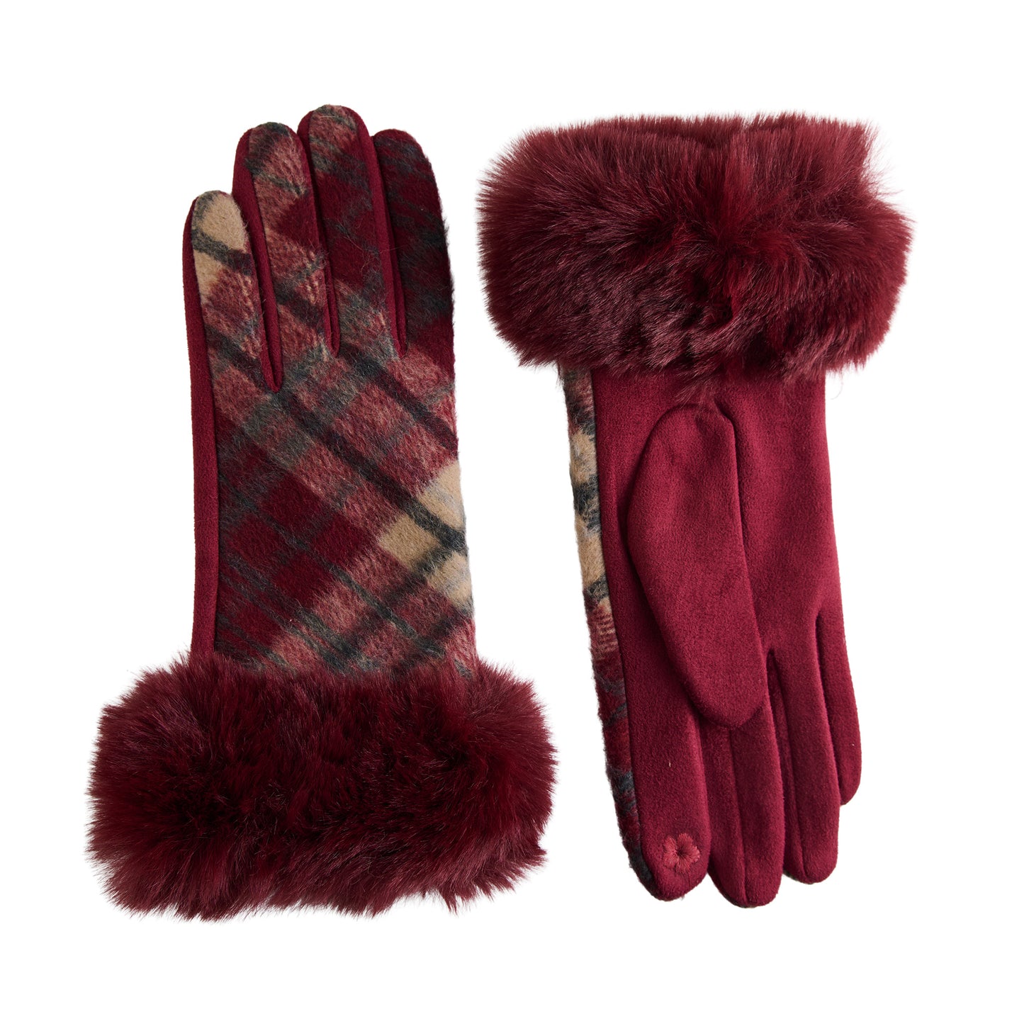 Marilee Plaid Faux Fur Trim Gloves