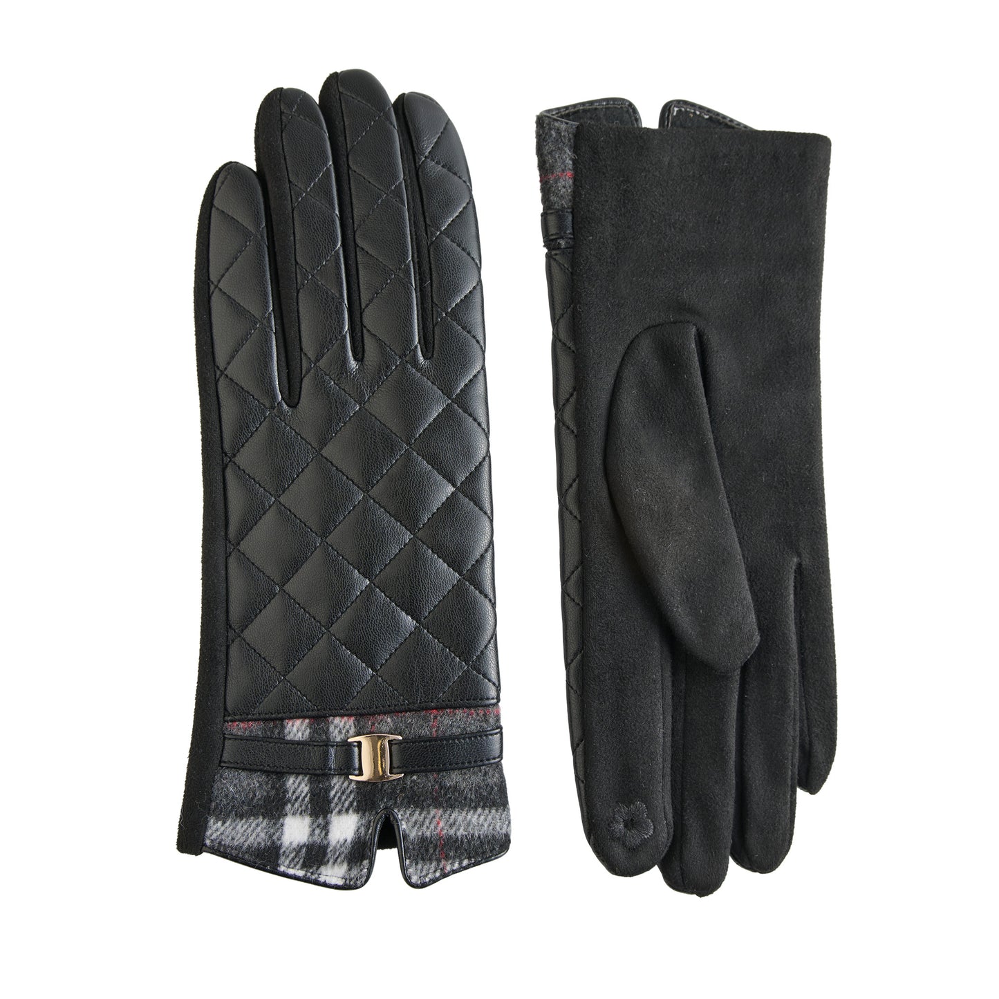 Vivi Plaid Trim Quilted Vegan Leather Gloves