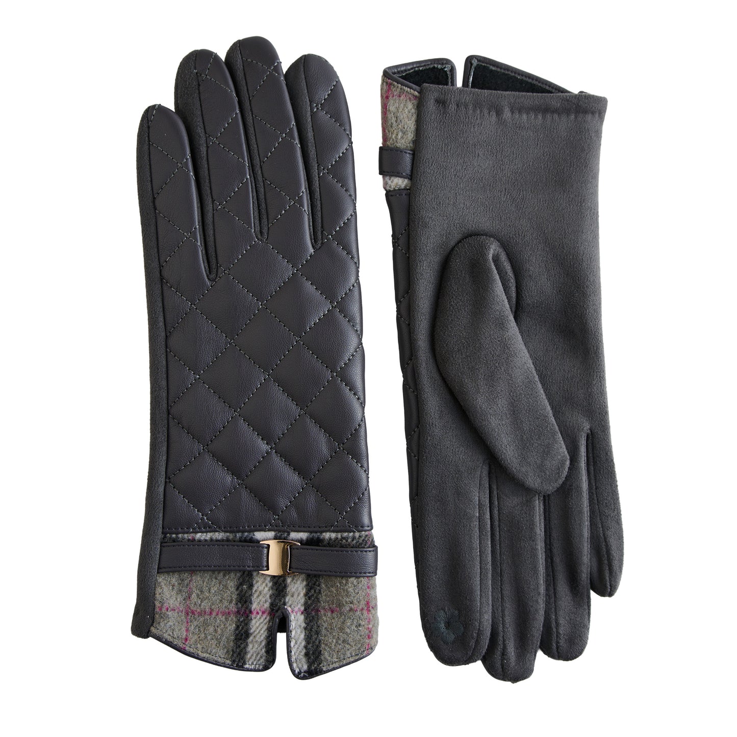 Vivi Plaid Trim Quilted Vegan Leather Gloves