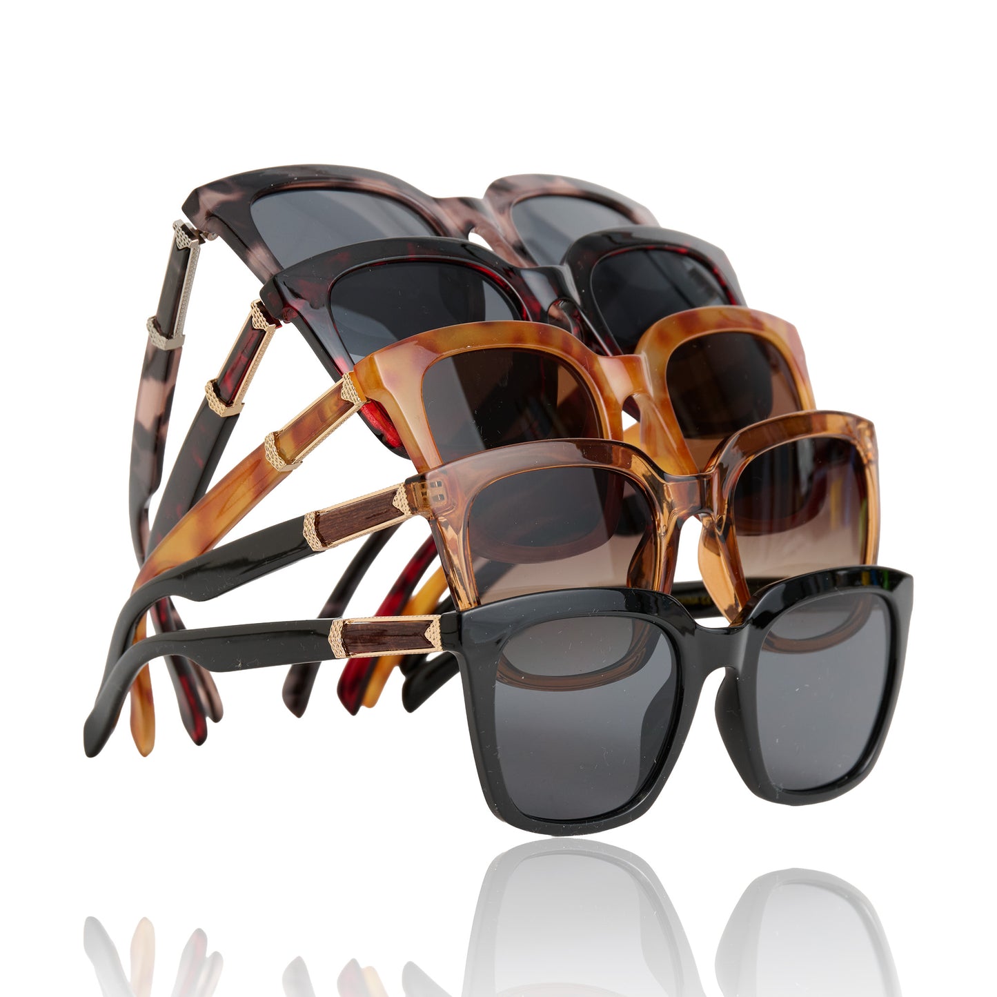 Textured Temple Square Frame Sunglasses