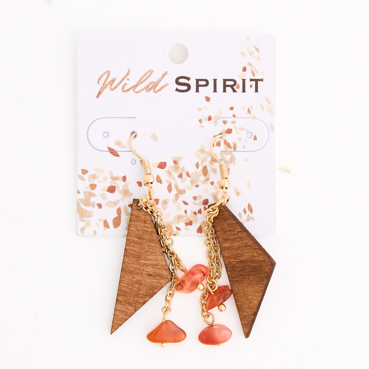 Wild Spirit Wooden Triangle Genuine Red Jasper Stone Earrings