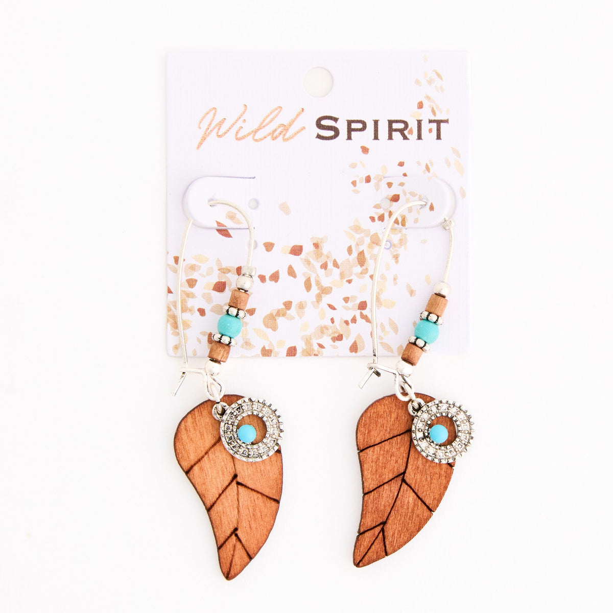 Wild Spirit Wooden Leaf Genuine Turquoise Stone Earrings