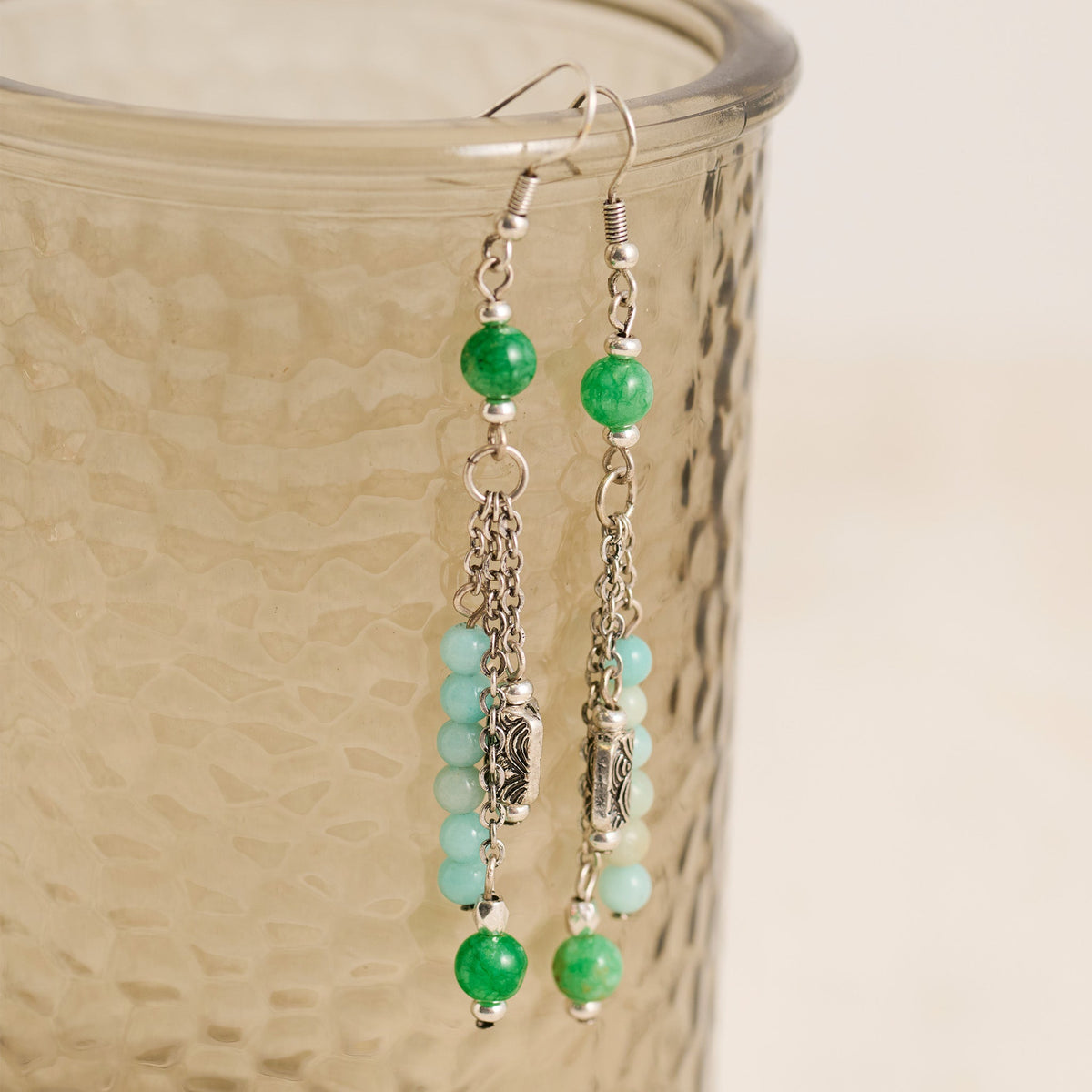 Wild Spirit Genuine Green Aventurine and Amazonite Stone Chandelier Earrings
