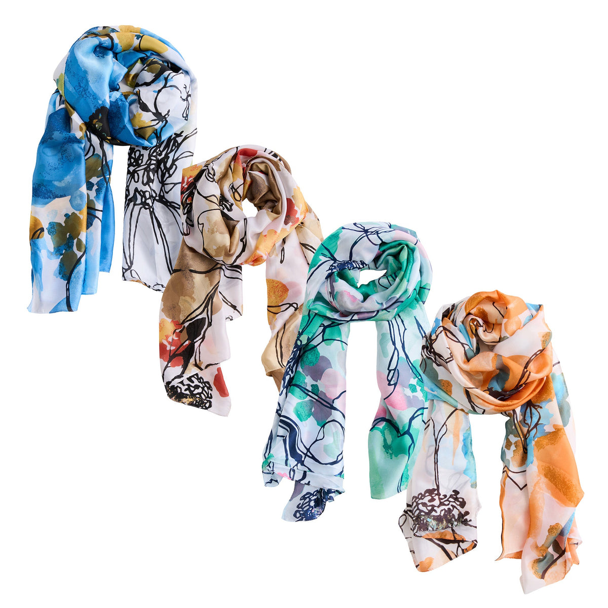 8 Piece Selene Abstract Floral Silky Lightweight Scarf Assortment