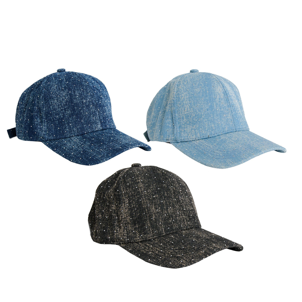 6 Piece Cora Printed Denim Rhinestone Baseball Cap Assortment