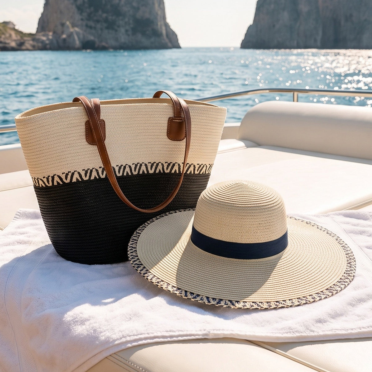 Malibu Woven Textured Stripe Wide Brim Sunhat