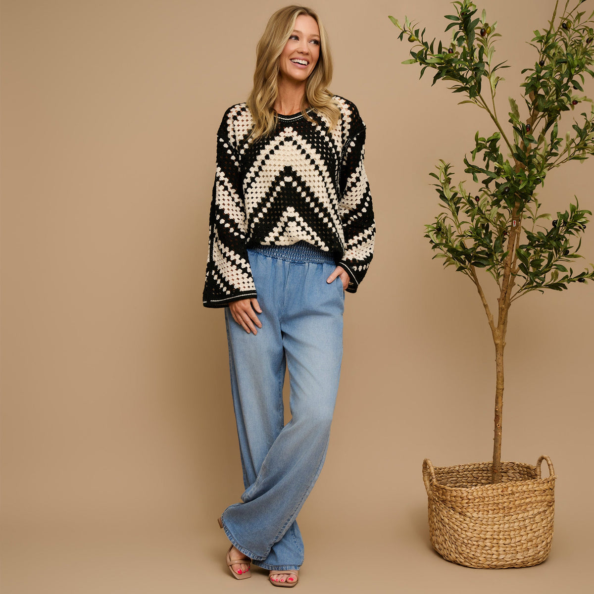 Phoebe Crochet Chevron Sweater